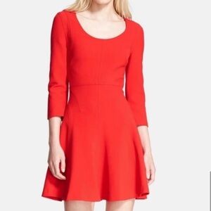 Diane Von Furstenberg DVF Red Dress Womens Size 2 Fit Flare 3/4 Sleeves